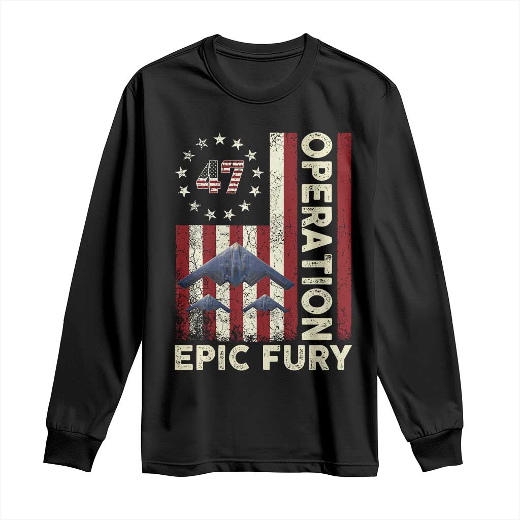Operation Epic Fury Long Sleeve Shirt Military Tactical Warfare Stealth Jet American Flag