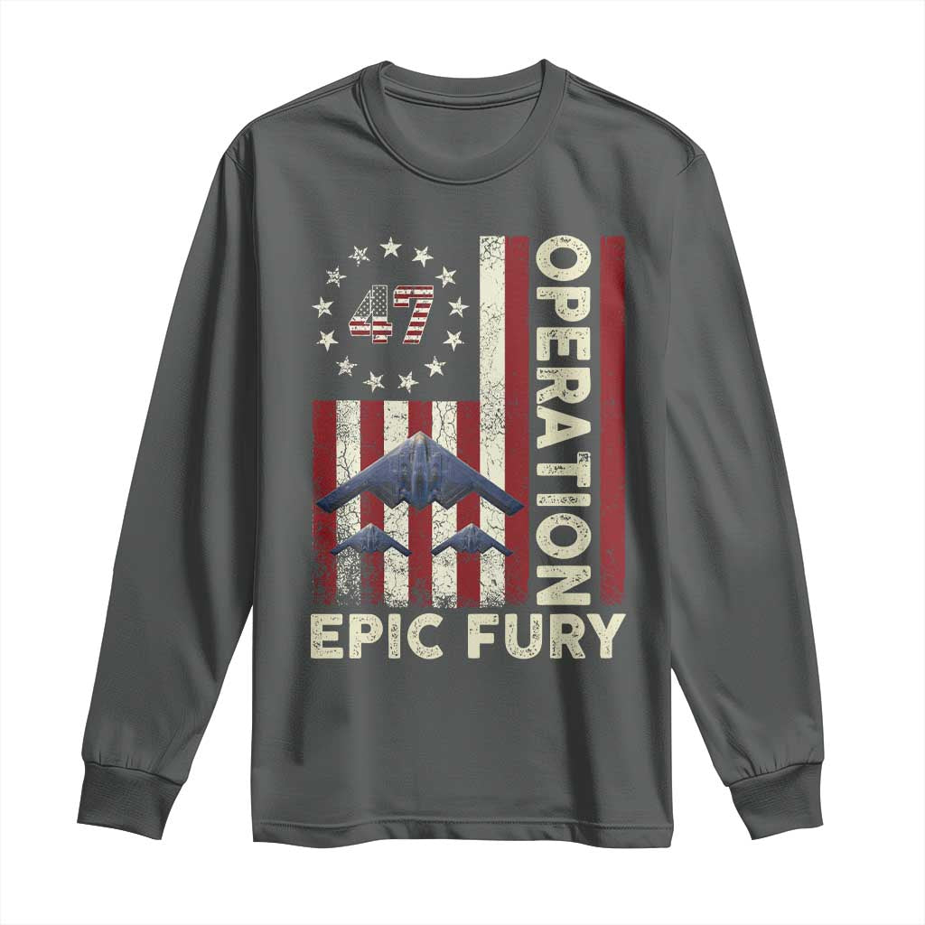 Operation Epic Fury Long Sleeve Shirt Military Tactical Warfare Stealth Jet American Flag