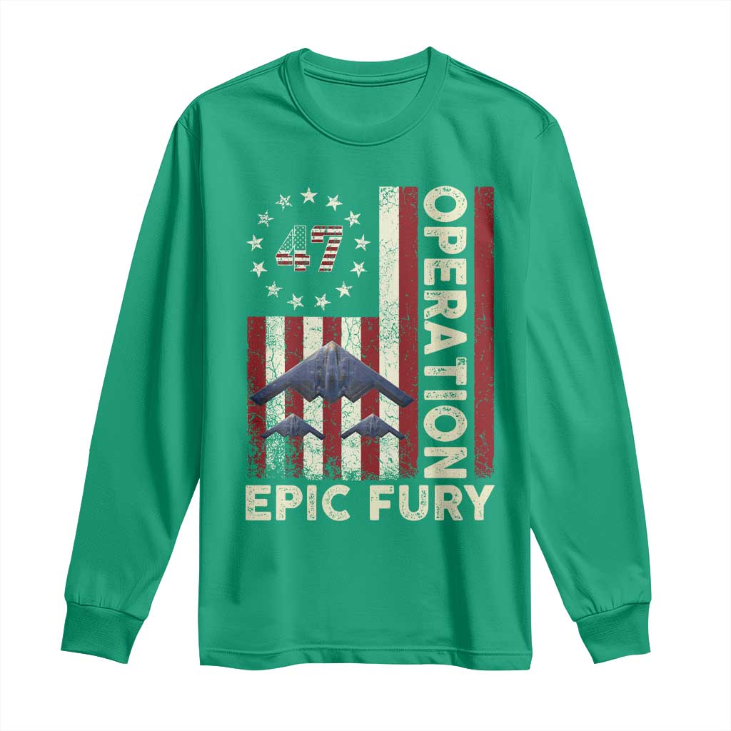 Operation Epic Fury Long Sleeve Shirt Military Tactical Warfare Stealth Jet American Flag