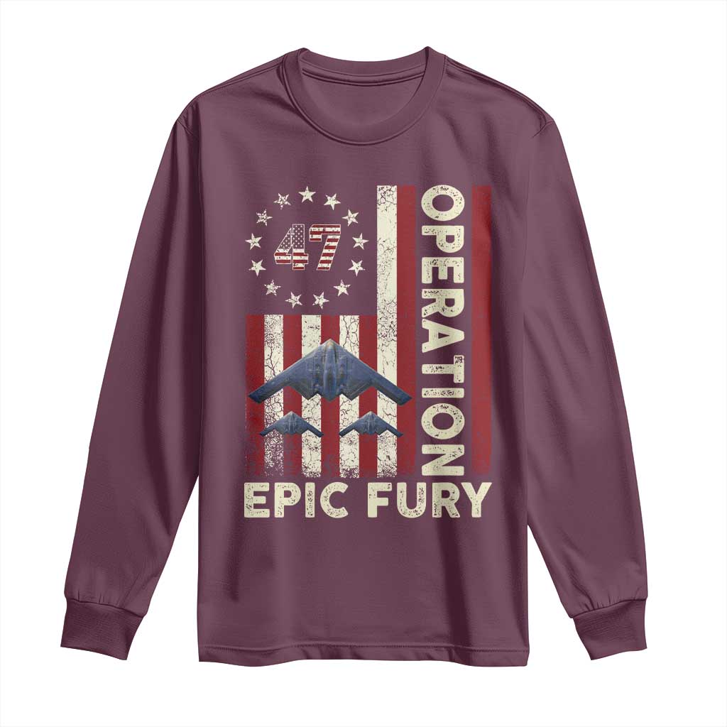 Operation Epic Fury Long Sleeve Shirt Military Tactical Warfare Stealth Jet American Flag