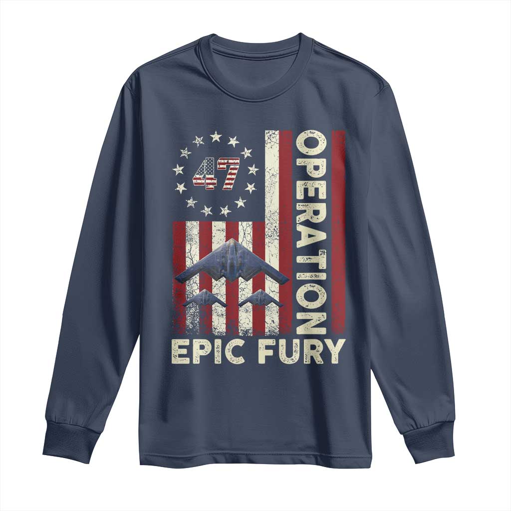 Operation Epic Fury Long Sleeve Shirt Military Tactical Warfare Stealth Jet American Flag