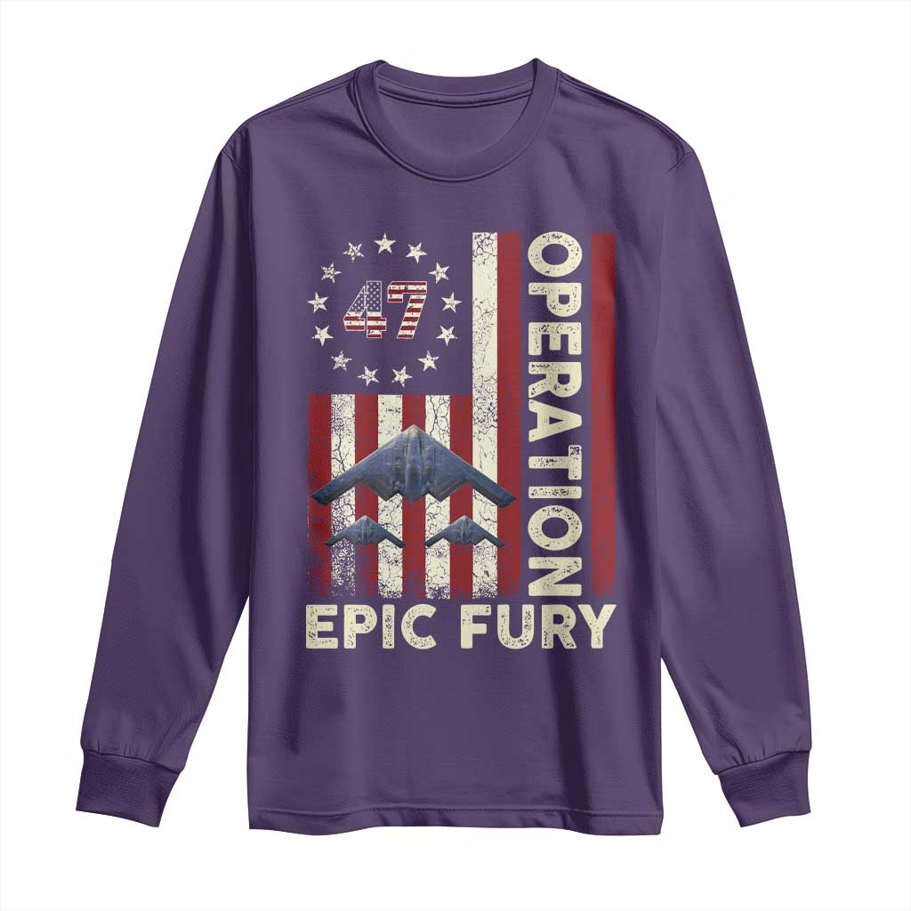 Operation Epic Fury Long Sleeve Shirt Military Tactical Warfare Stealth Jet American Flag