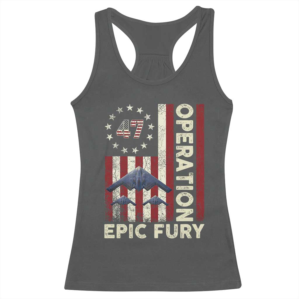 Operation Epic Fury Racerback Tank Top Military Tactical Warfare Stealth Jet American Flag