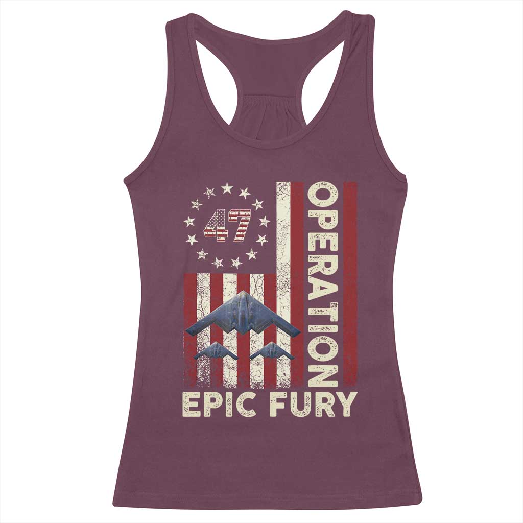 Operation Epic Fury Racerback Tank Top Military Tactical Warfare Stealth Jet American Flag