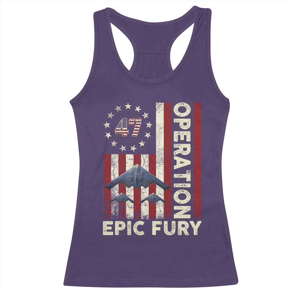 Operation Epic Fury Racerback Tank Top Military Tactical Warfare Stealth Jet American Flag