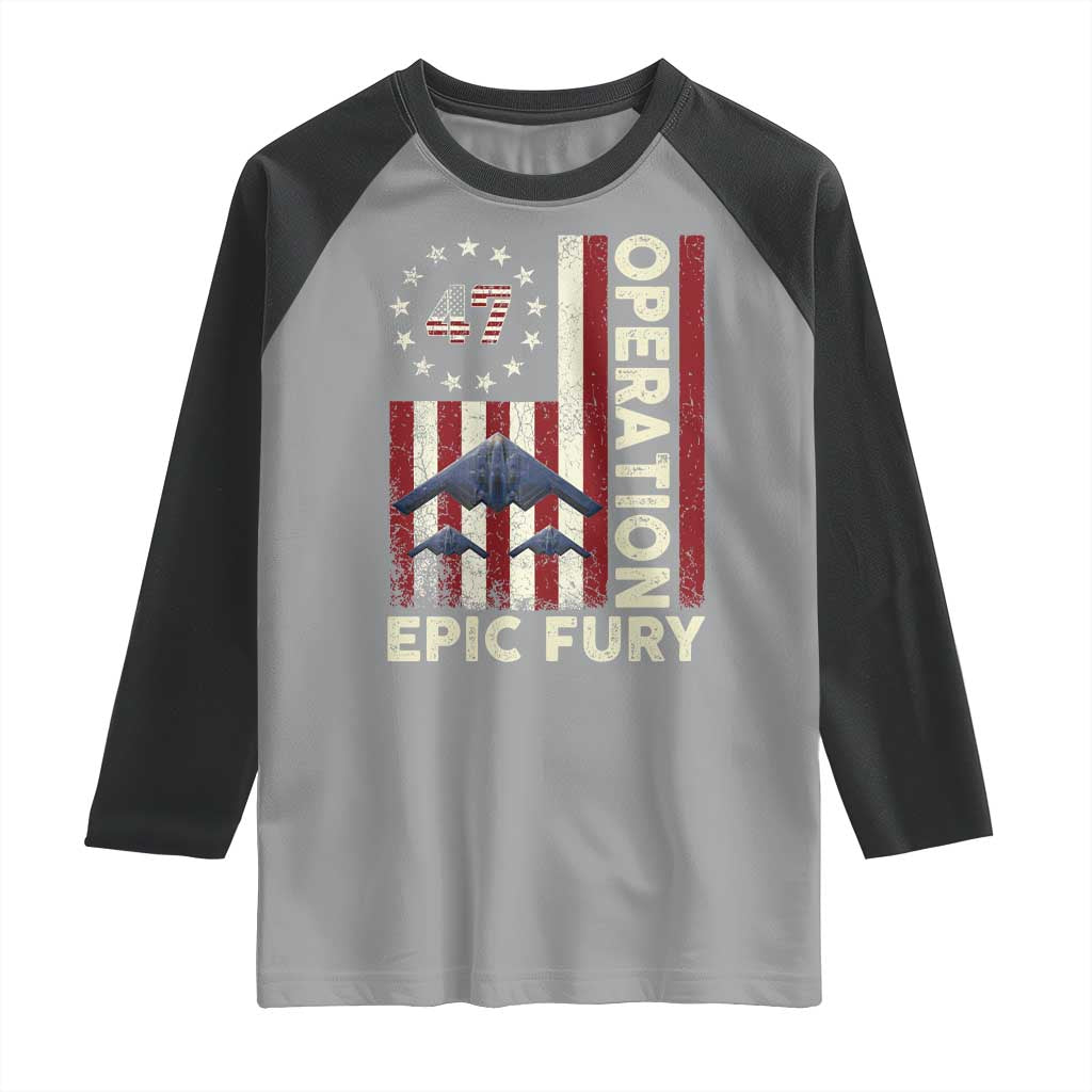 Operation Epic Fury Raglan Shirt Military Tactical Warfare Stealth Jet American Flag