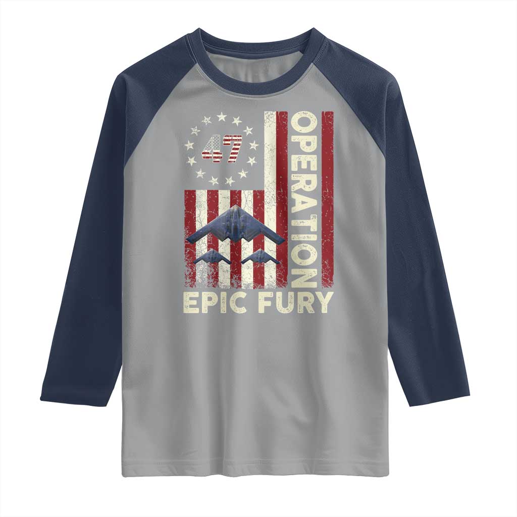 Operation Epic Fury Raglan Shirt Military Tactical Warfare Stealth Jet American Flag