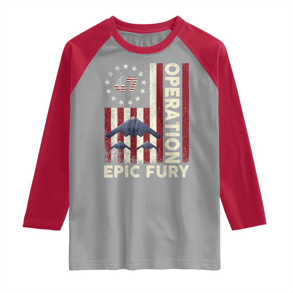 Operation Epic Fury Raglan Shirt Military Tactical Warfare Stealth Jet American Flag