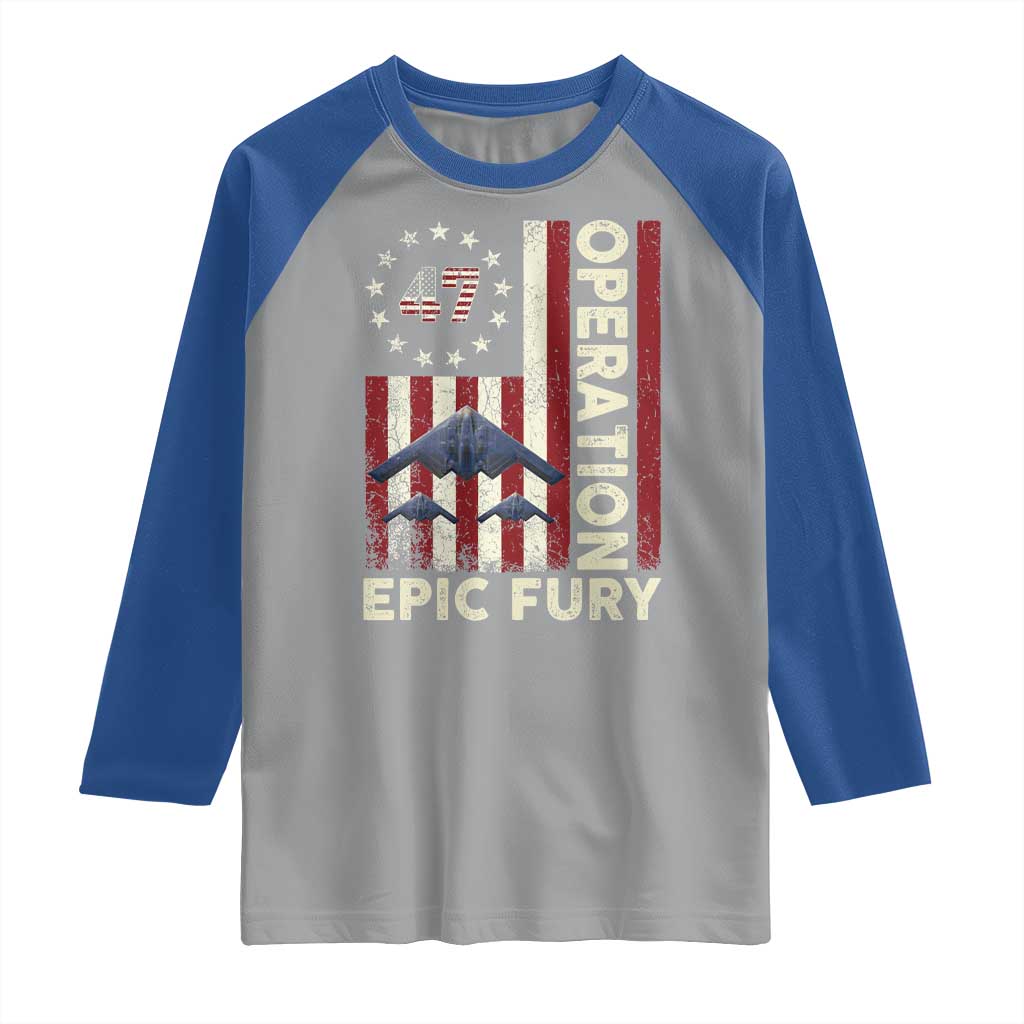 Operation Epic Fury Raglan Shirt Military Tactical Warfare Stealth Jet American Flag