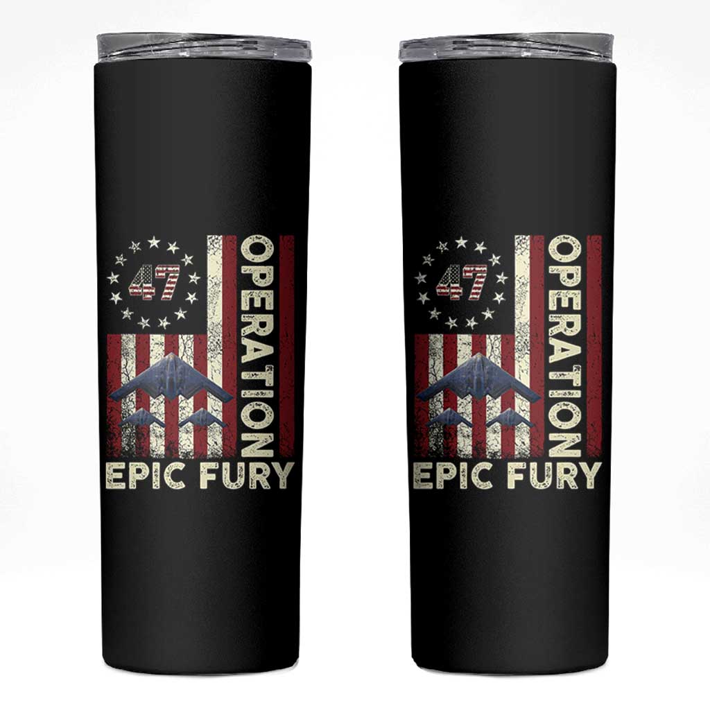 Operation Epic Fury Skinny Tumbler Military Tactical Warfare Stealth Jet American Flag
