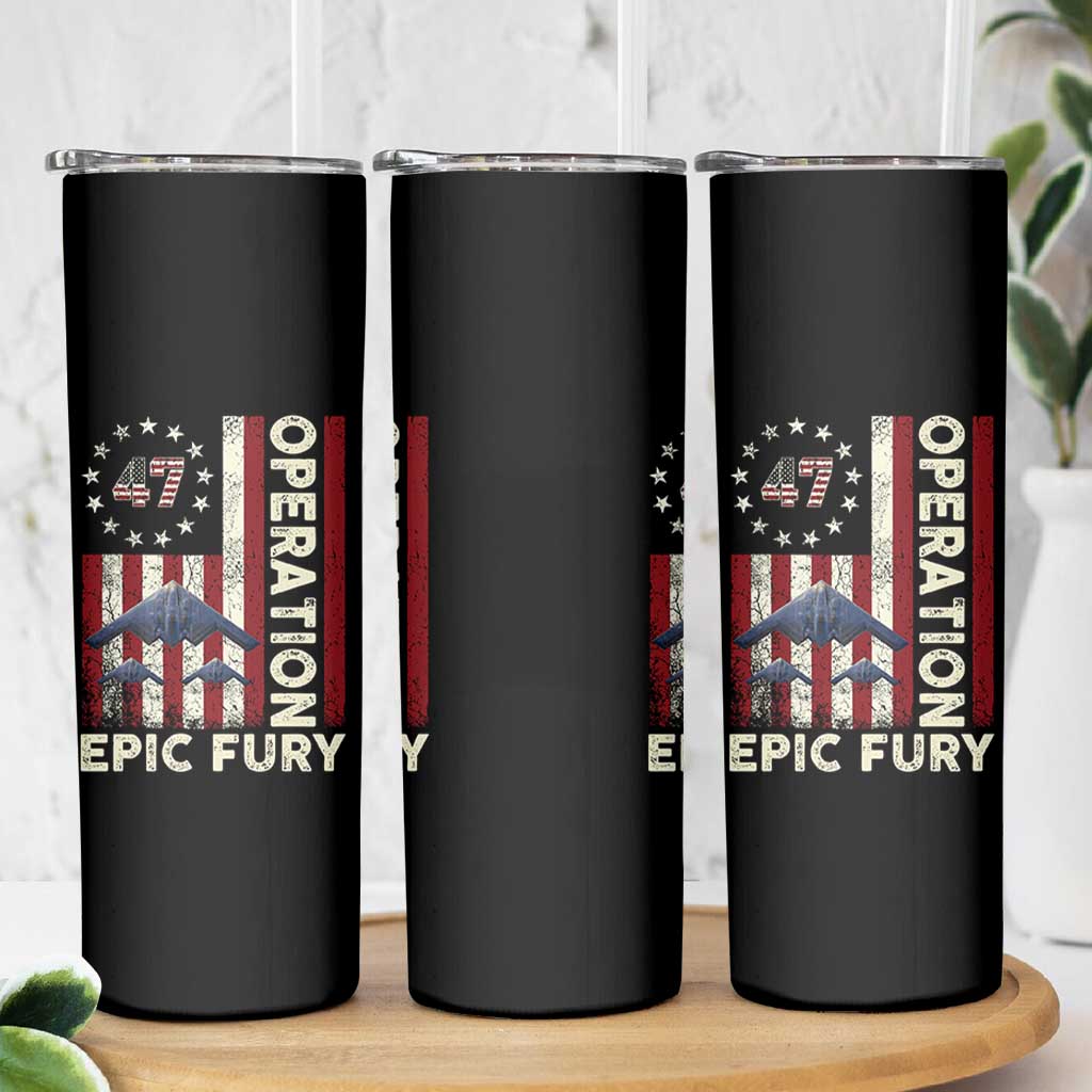 Operation Epic Fury Skinny Tumbler Military Tactical Warfare Stealth Jet American Flag