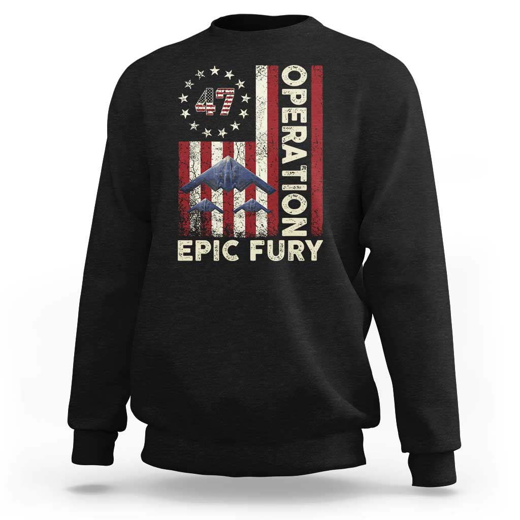 Operation Epic Fury Sweatshirt Military Tactical Warfare Stealth Jet American Flag