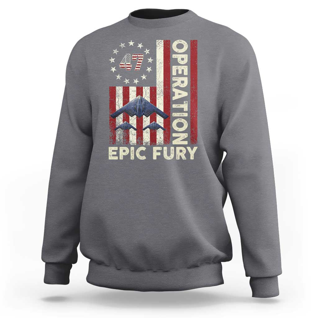 Operation Epic Fury Sweatshirt Military Tactical Warfare Stealth Jet American Flag