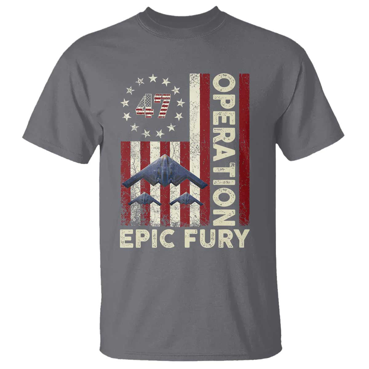 Operation Epic Fury T Shirt Military Tactical Warfare Stealth Jet American Flag