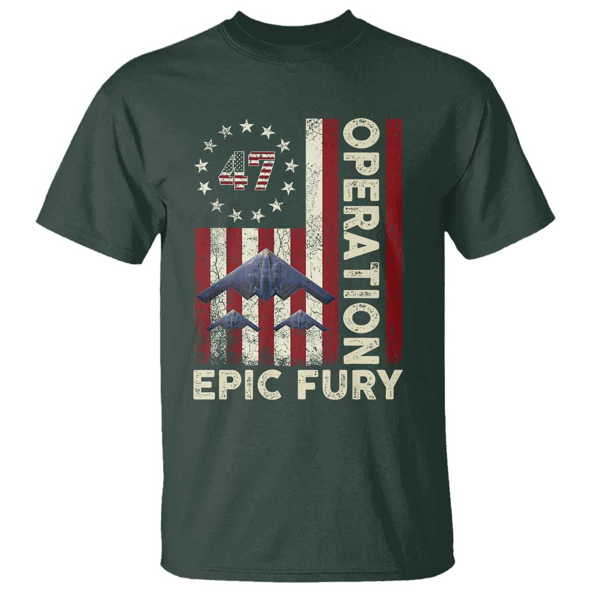 Operation Epic Fury T Shirt Military Tactical Warfare Stealth Jet American Flag