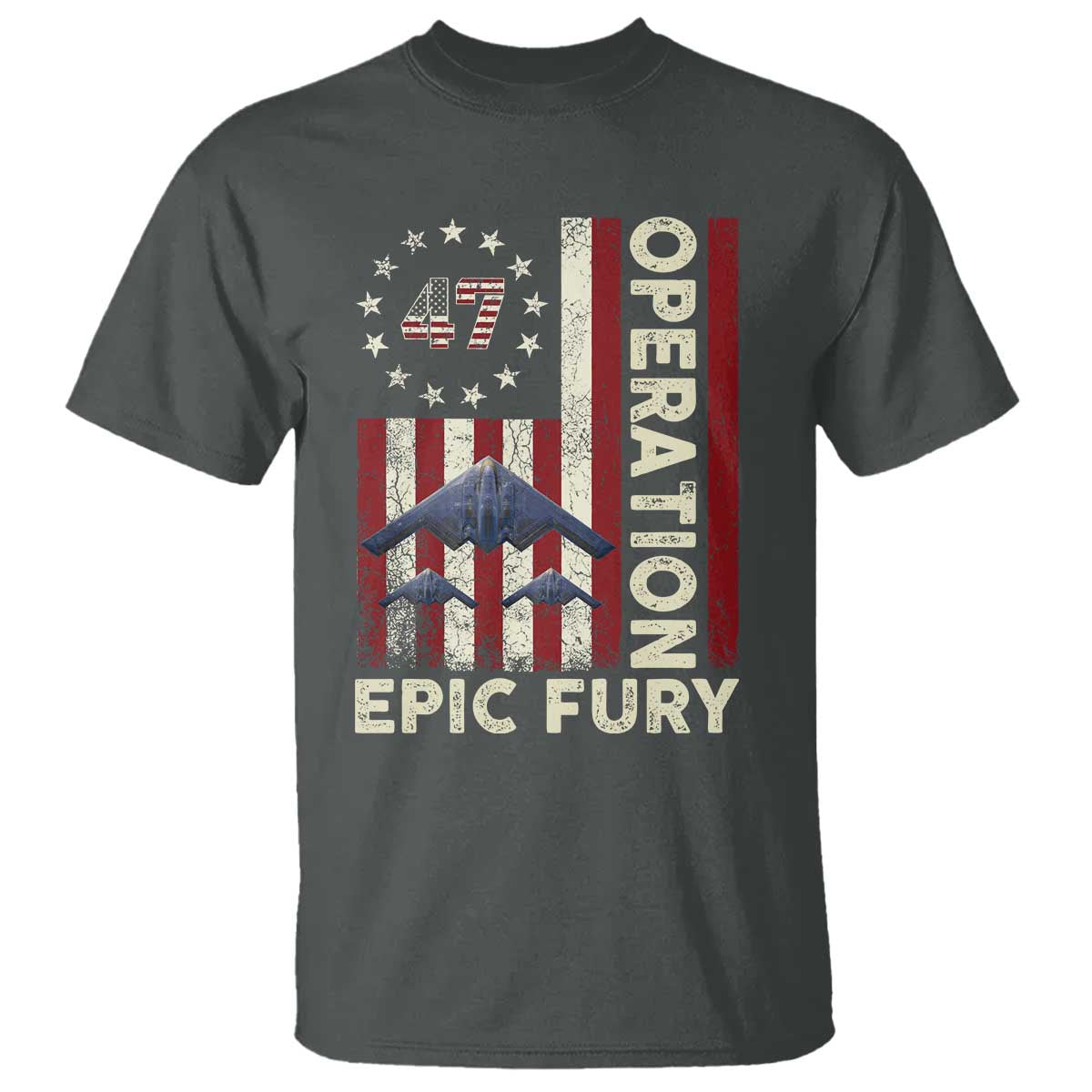 Operation Epic Fury T Shirt Military Tactical Warfare Stealth Jet American Flag
