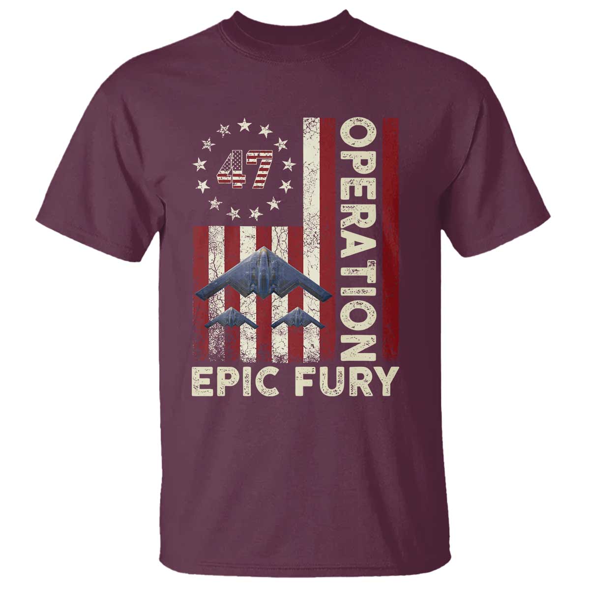 Operation Epic Fury T Shirt Military Tactical Warfare Stealth Jet American Flag