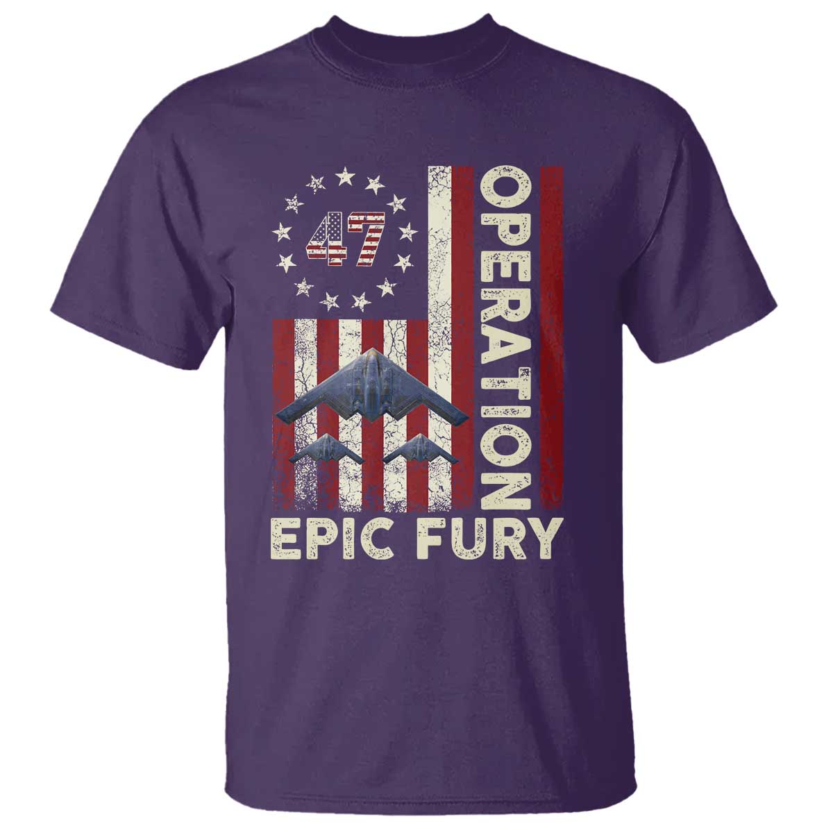 Operation Epic Fury T Shirt Military Tactical Warfare Stealth Jet American Flag