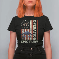 Operation Epic Fury T Shirt For Women Military Tactical Warfare Stealth Jet American Flag