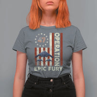 Operation Epic Fury T Shirt For Women Military Tactical Warfare Stealth Jet American Flag
