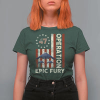 Operation Epic Fury T Shirt For Women Military Tactical Warfare Stealth Jet American Flag