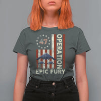 Operation Epic Fury T Shirt For Women Military Tactical Warfare Stealth Jet American Flag