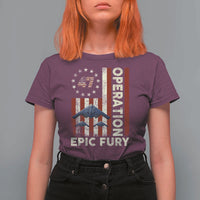 Operation Epic Fury T Shirt For Women Military Tactical Warfare Stealth Jet American Flag