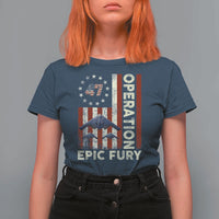 Operation Epic Fury T Shirt For Women Military Tactical Warfare Stealth Jet American Flag