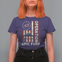 Operation Epic Fury T Shirt For Women Military Tactical Warfare Stealth Jet American Flag
