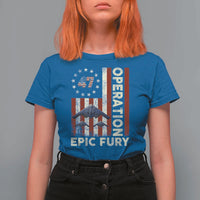 Operation Epic Fury T Shirt For Women Military Tactical Warfare Stealth Jet American Flag