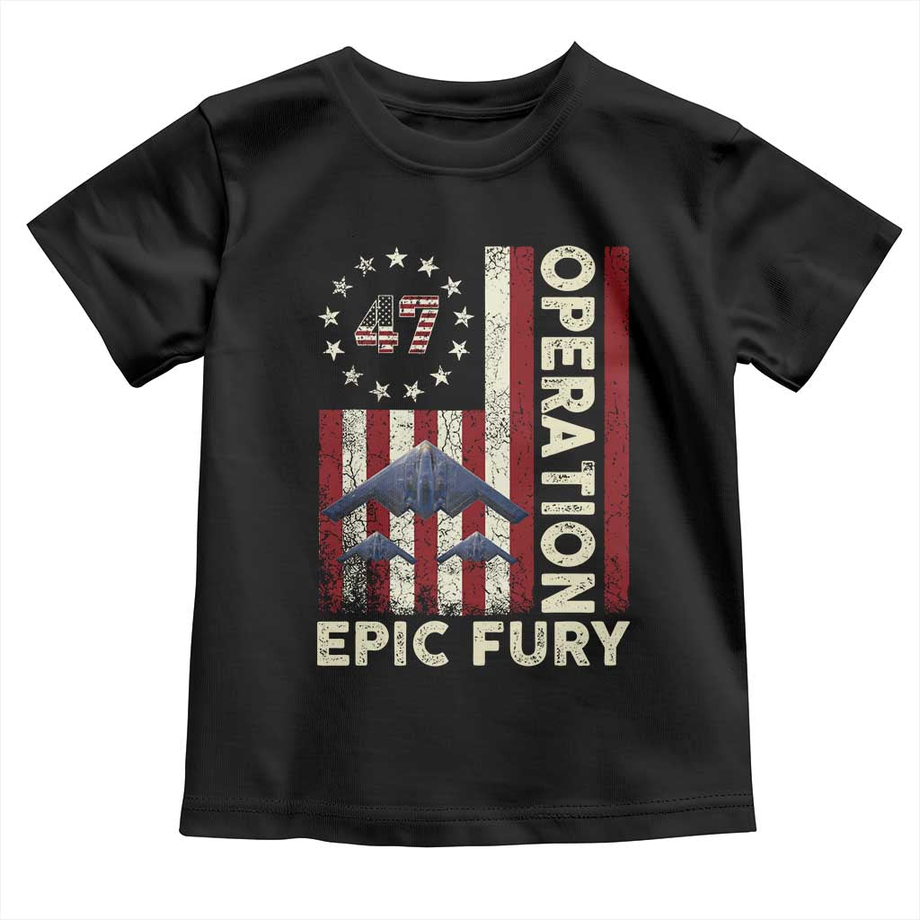 Operation Epic Fury Toddler T Shirt Military Tactical Warfare Stealth Jet American Flag