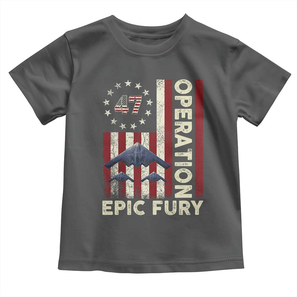 Operation Epic Fury Toddler T Shirt Military Tactical Warfare Stealth Jet American Flag