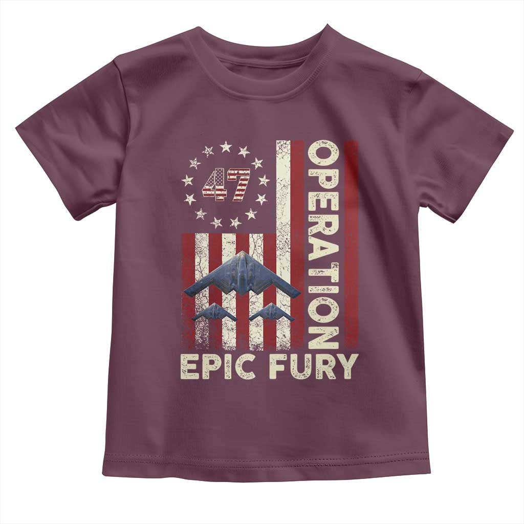 Operation Epic Fury Toddler T Shirt Military Tactical Warfare Stealth Jet American Flag