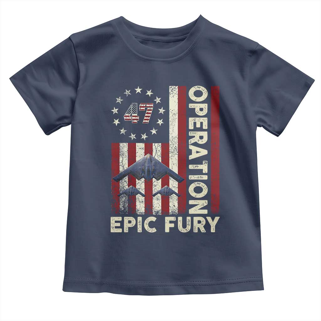 Operation Epic Fury Toddler T Shirt Military Tactical Warfare Stealth Jet American Flag