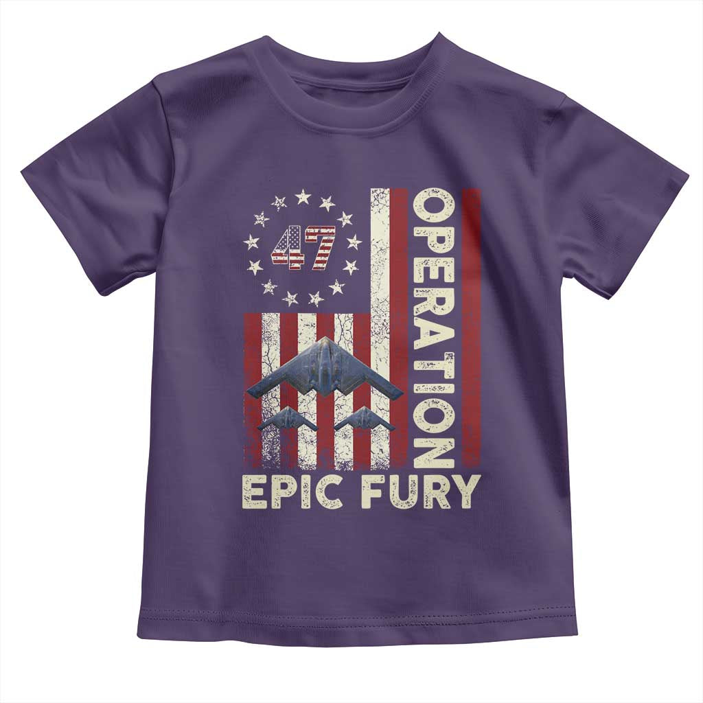 Operation Epic Fury Toddler T Shirt Military Tactical Warfare Stealth Jet American Flag