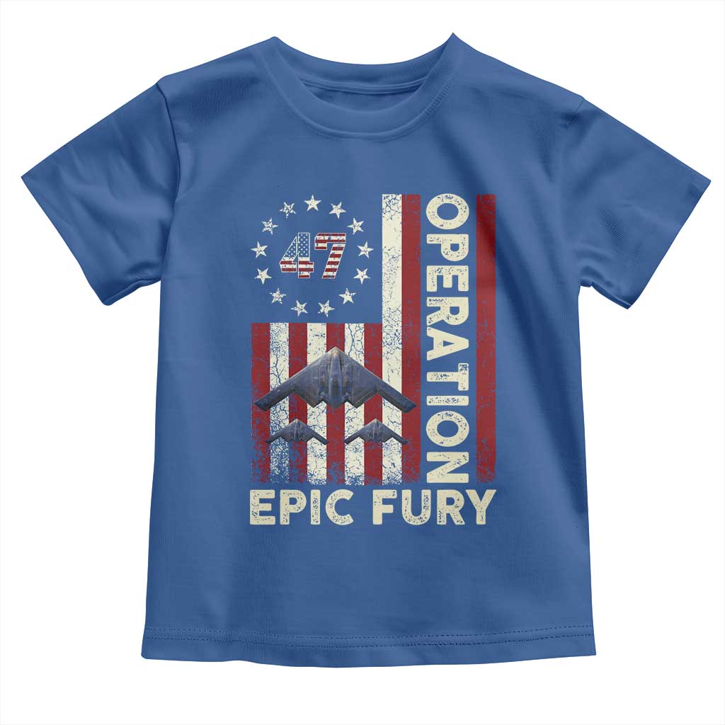 Operation Epic Fury Toddler T Shirt Military Tactical Warfare Stealth Jet American Flag
