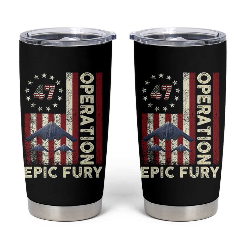 Operation Epic Fury Tumbler Cup Military Tactical Warfare Stealth Jet American Flag