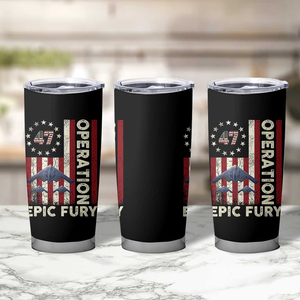 Operation Epic Fury Tumbler Cup Military Tactical Warfare Stealth Jet American Flag