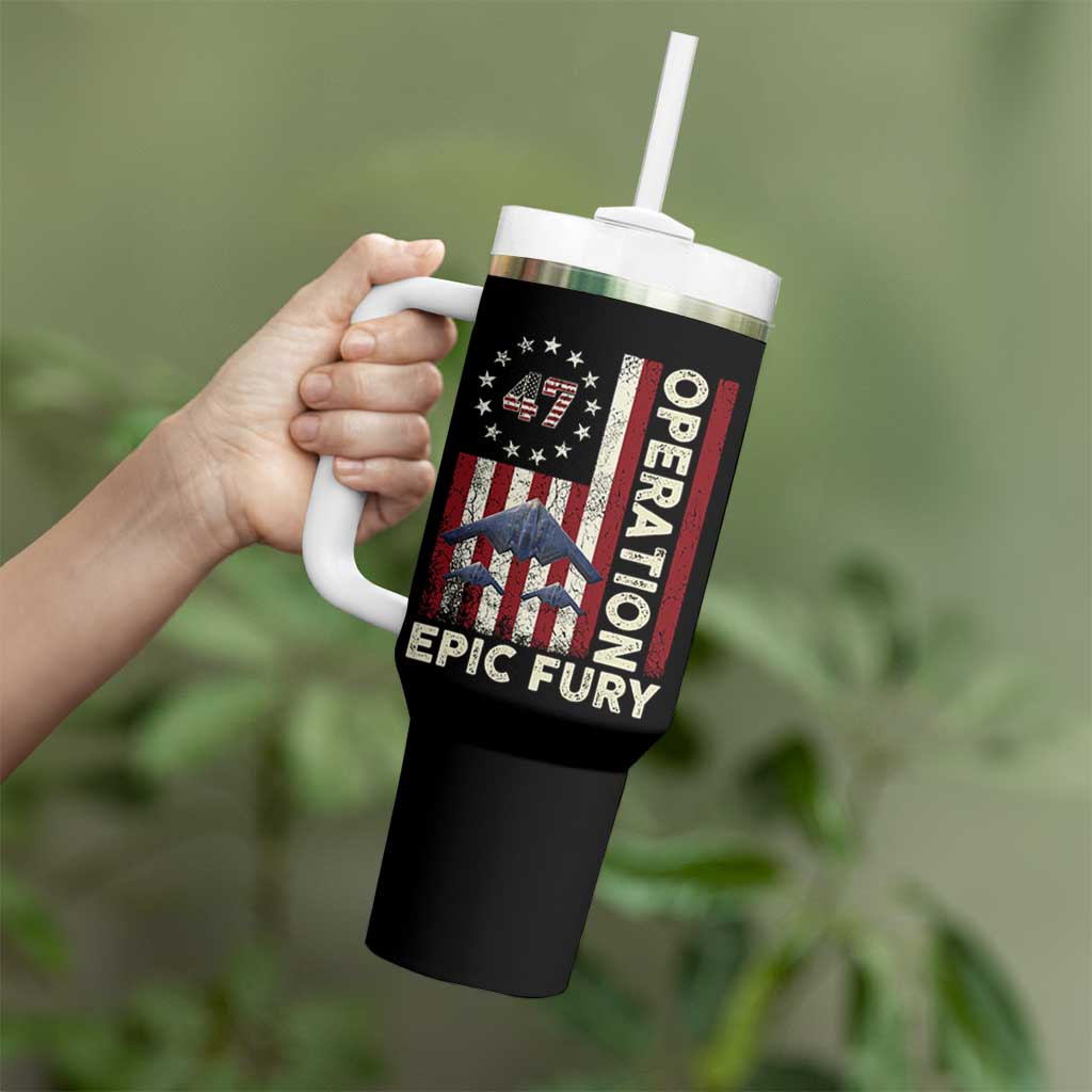 Operation Epic Fury Tumbler With Handle Military Tactical Warfare Stealth Jet American Flag