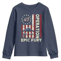 Operation Epic Fury Youth Sweatshirt Military Tactical Warfare Stealth Jet American Flag