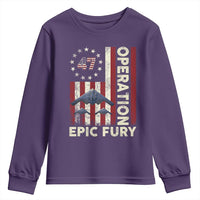 Operation Epic Fury Youth Sweatshirt Military Tactical Warfare Stealth Jet American Flag