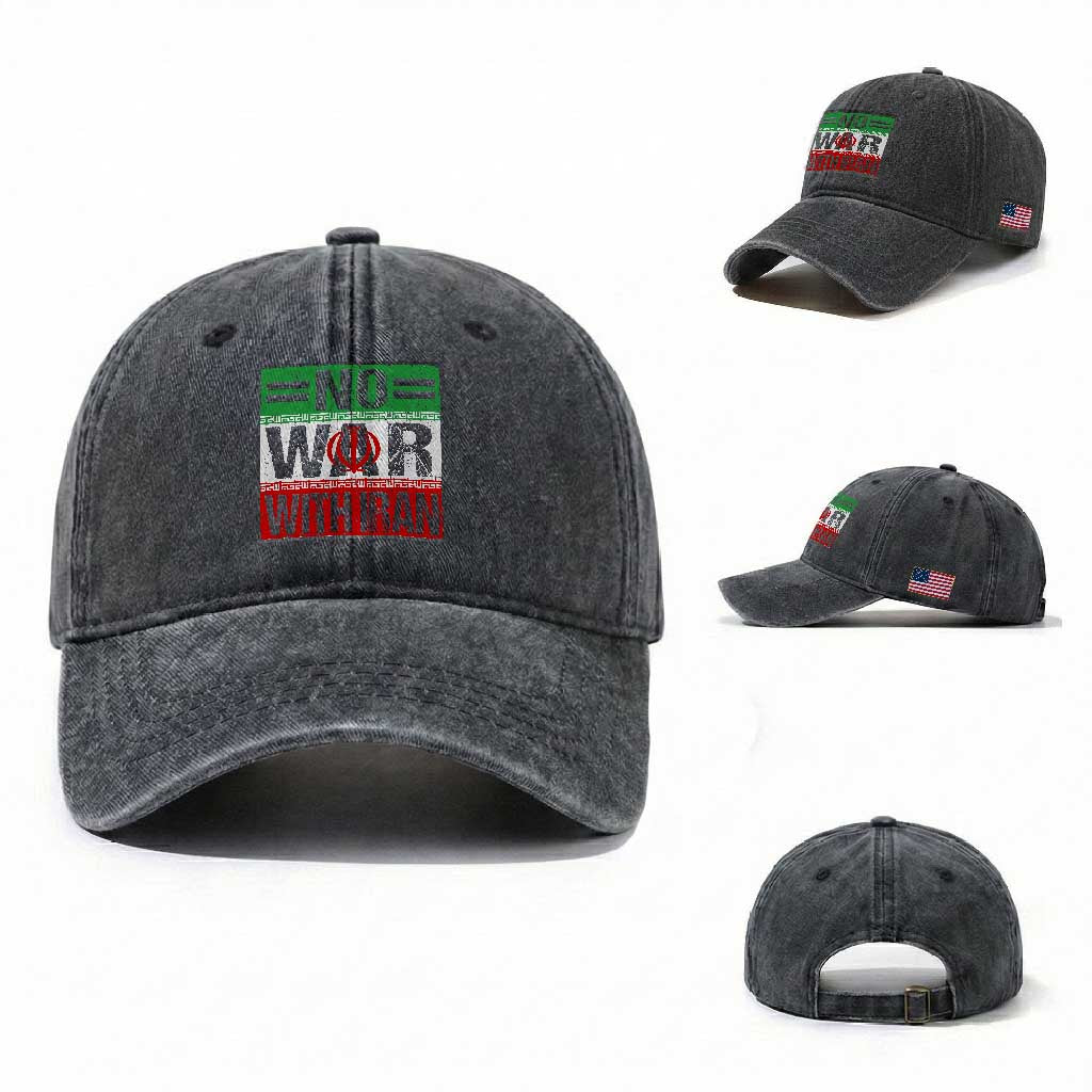No War With Iran Washed Cotton Baseball Cap Freedom For Iranians Vintage Iran Flag