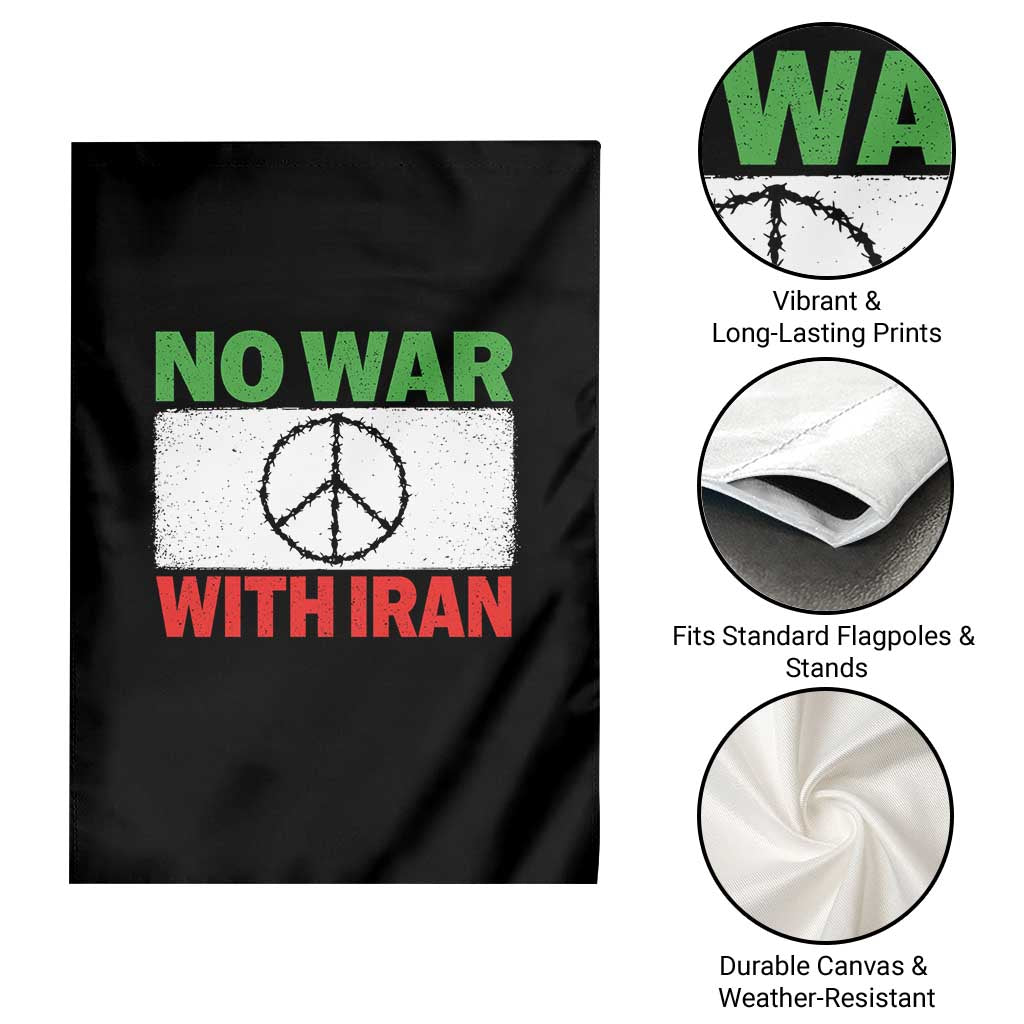 No War With Iran Garden Flag Iranian People Support Barbed Wire Peace Sign