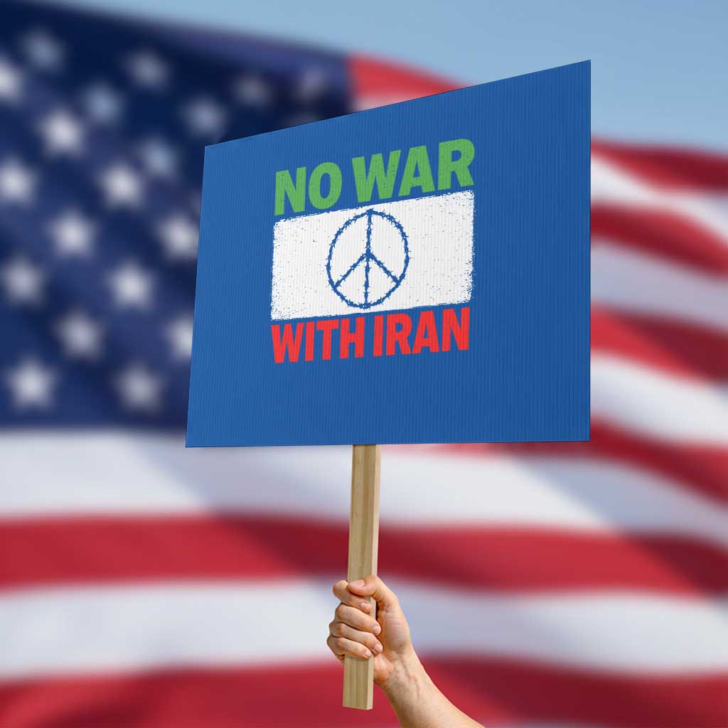 No War With Iran Protest Sign Iranian People Support Barbed Wire Peace Sign