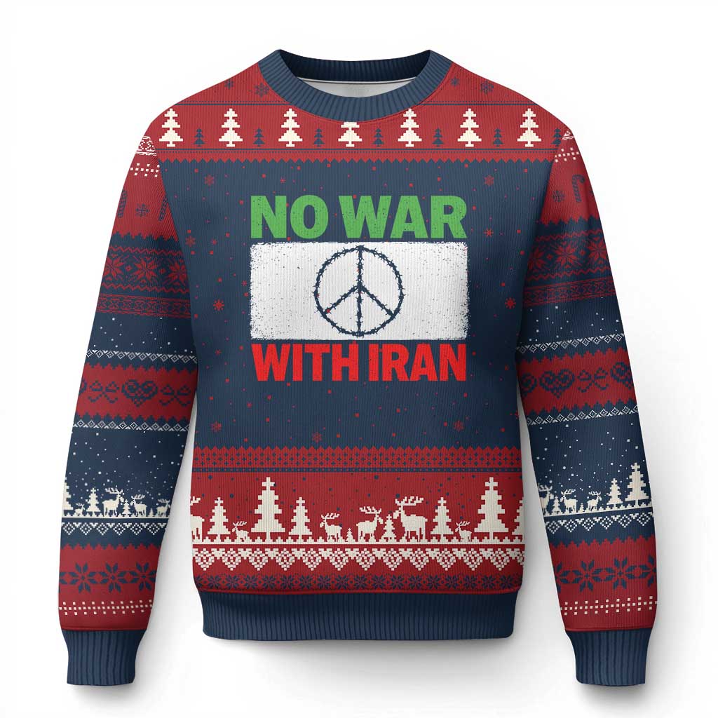 No War With Iran Ugly Christmas Sweater Iranian People Support Barbed Wire Peace Sign
