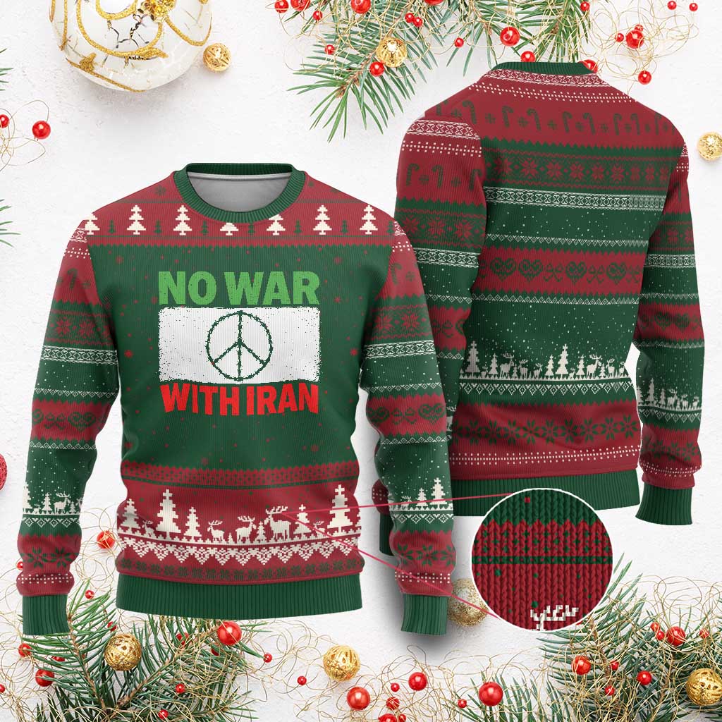 No War With Iran Ugly Christmas Sweater Iranian People Support Barbed Wire Peace Sign