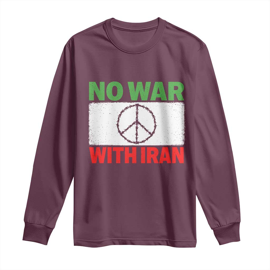 No War With Iran Long Sleeve Shirt Iranian People Support Barbed Wire Peace Sign