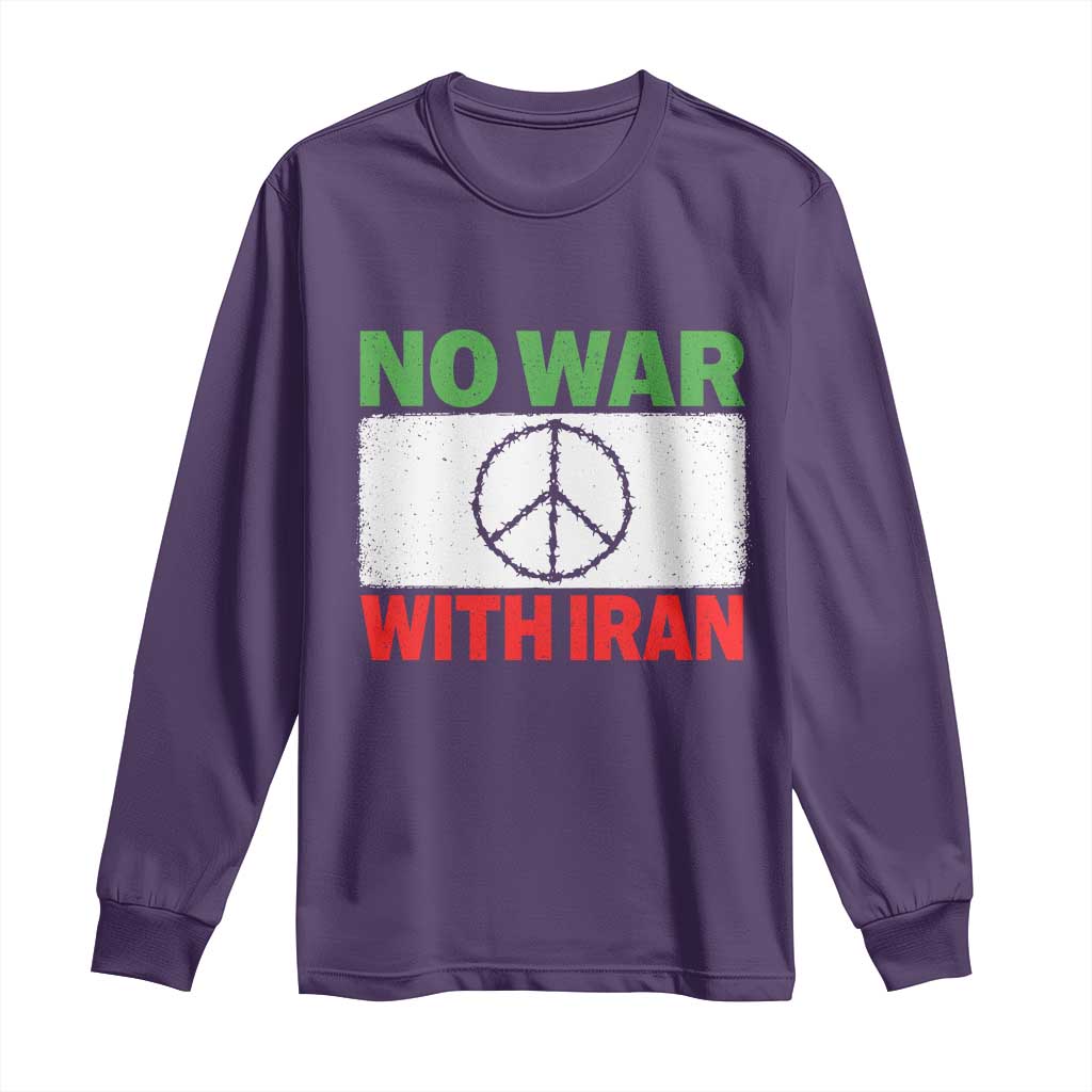 No War With Iran Long Sleeve Shirt Iranian People Support Barbed Wire Peace Sign