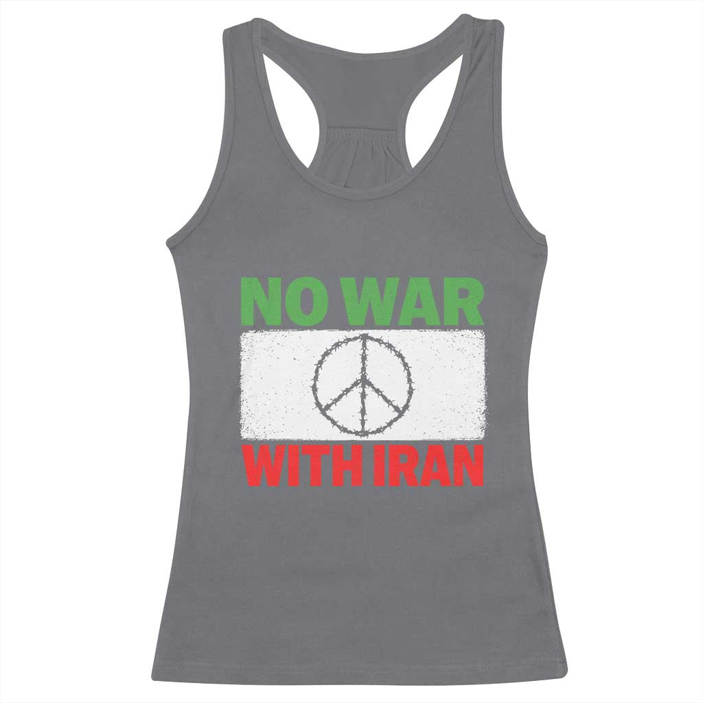 No War With Iran Racerback Tank Top Iranian People Support Barbed Wire Peace Sign