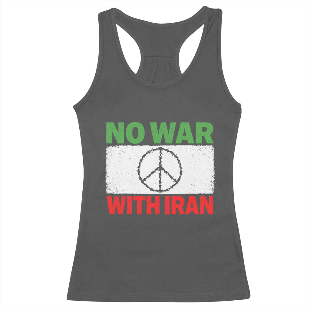 No War With Iran Racerback Tank Top Iranian People Support Barbed Wire Peace Sign
